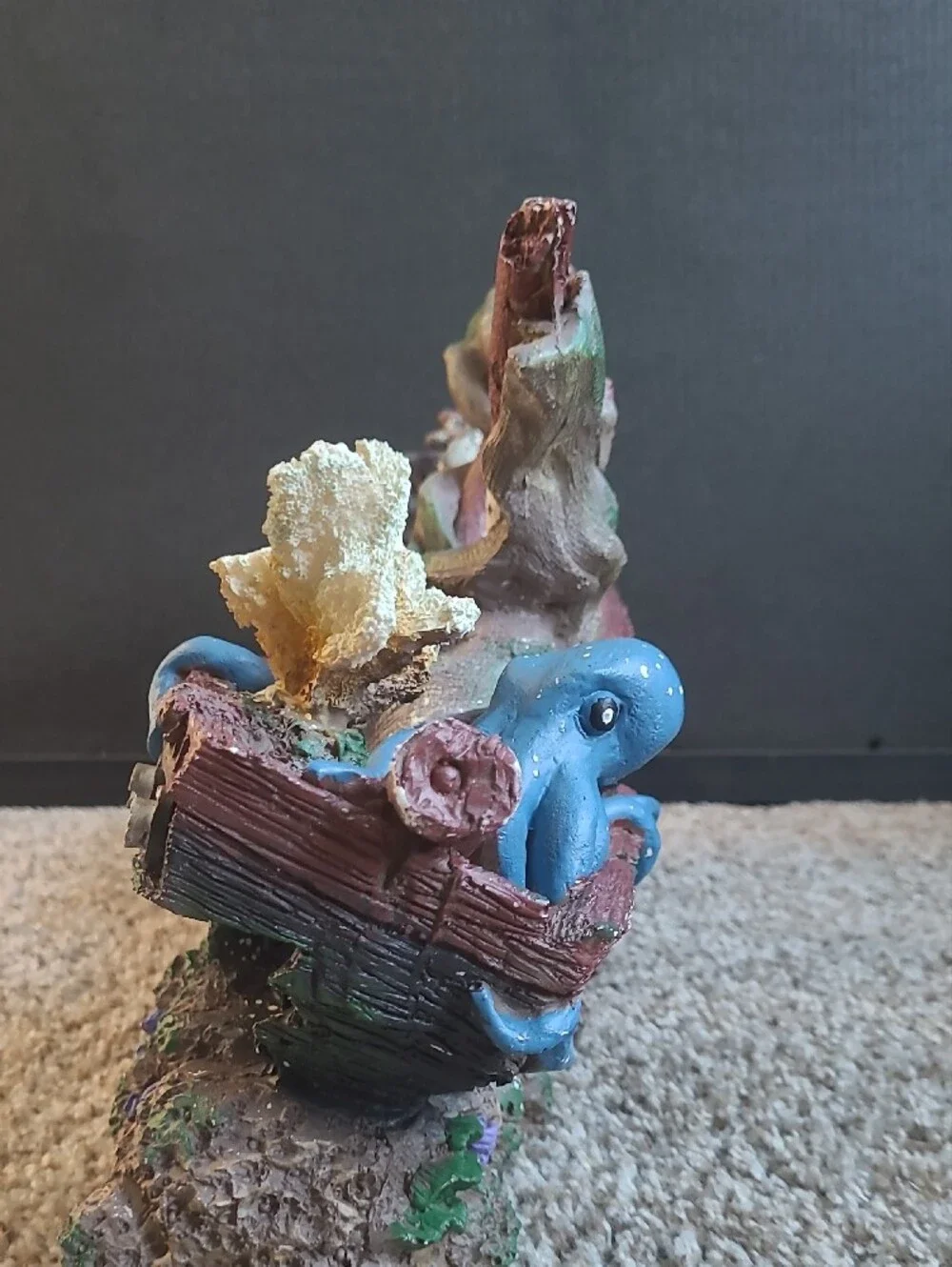 Decorative Sunken Ship Aquarium Ornament in Brown, Green and Purple